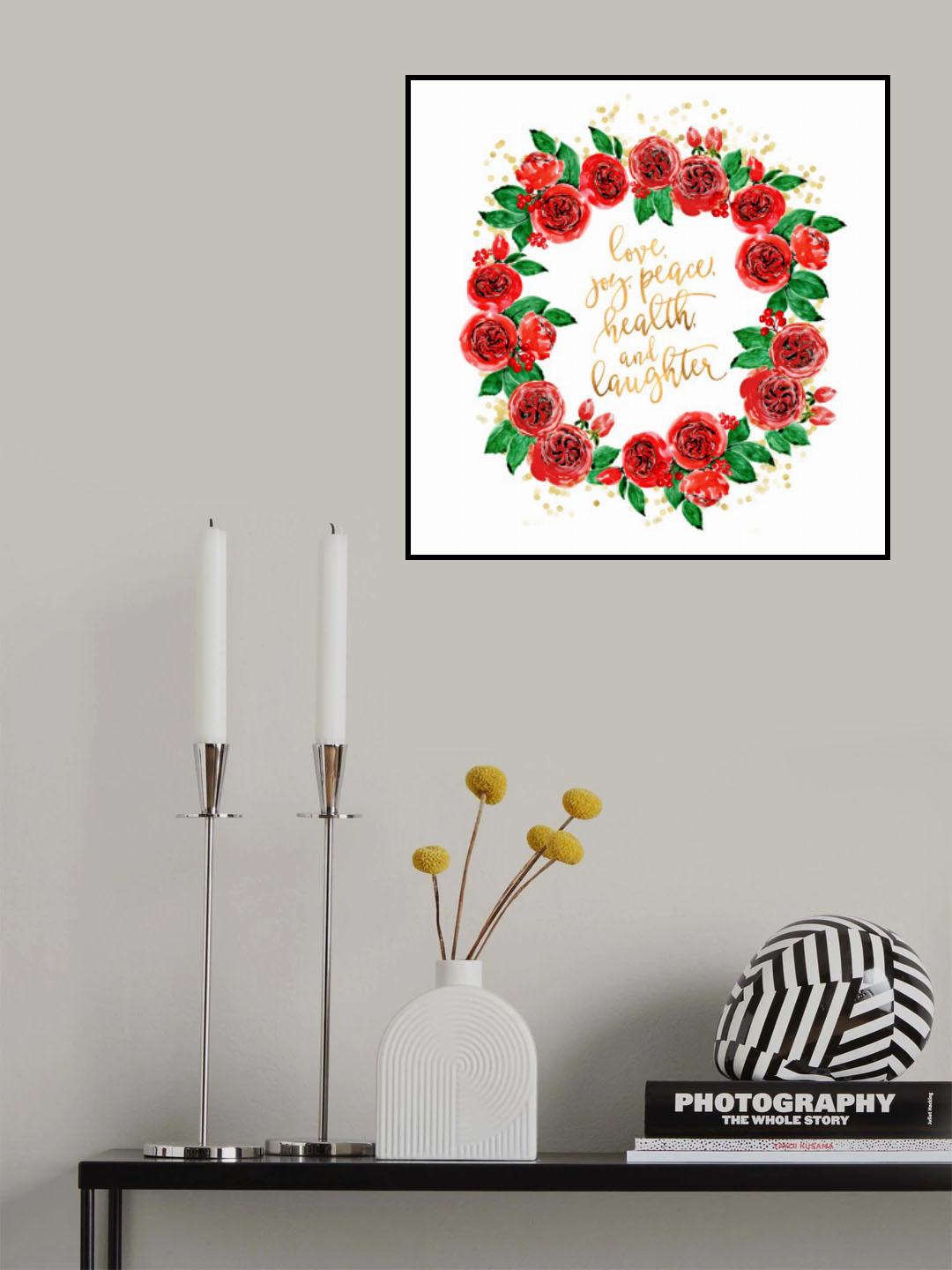 Holiday wishes wreath of red English roses Poster och Canvastavla