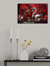 Flamingo &amp; Dahlias Romance Poster och Canvastavla