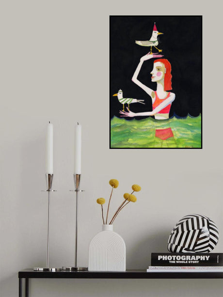 Swimming Lady with birds Poster och Canvastavla