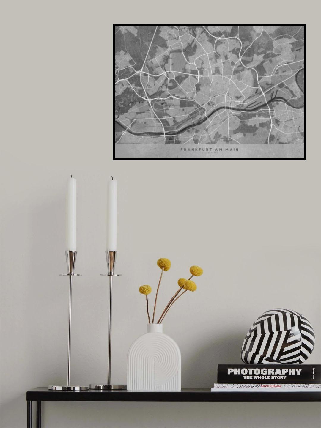 Gray vintage map of Frankfurt Germany Poster och Canvastavla