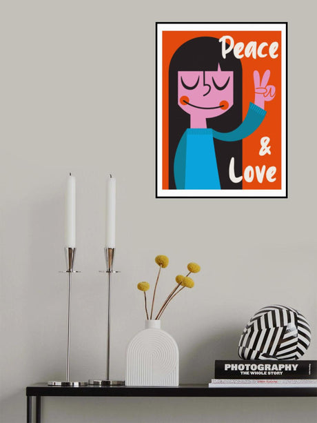 Peace &amp; Love Mid Century Illustration Poster och Canvastavla