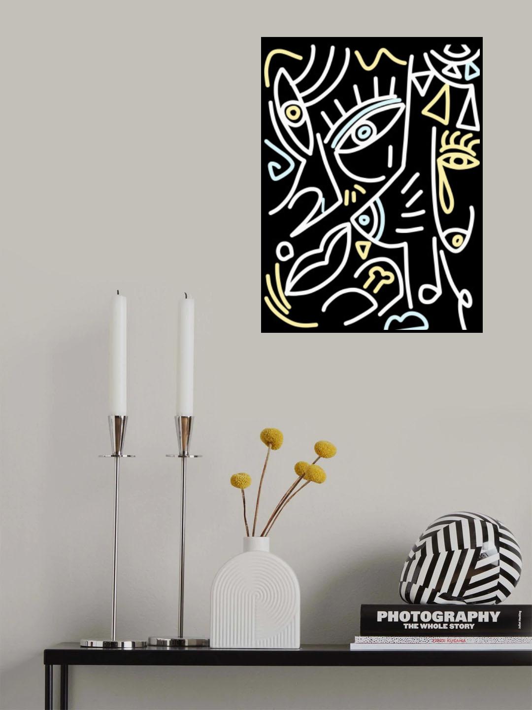 Line Art In White and Skyblue Poster och Canvastavla