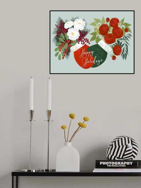 Floral mittens Happy holidays in mint Poster och Canvastavla