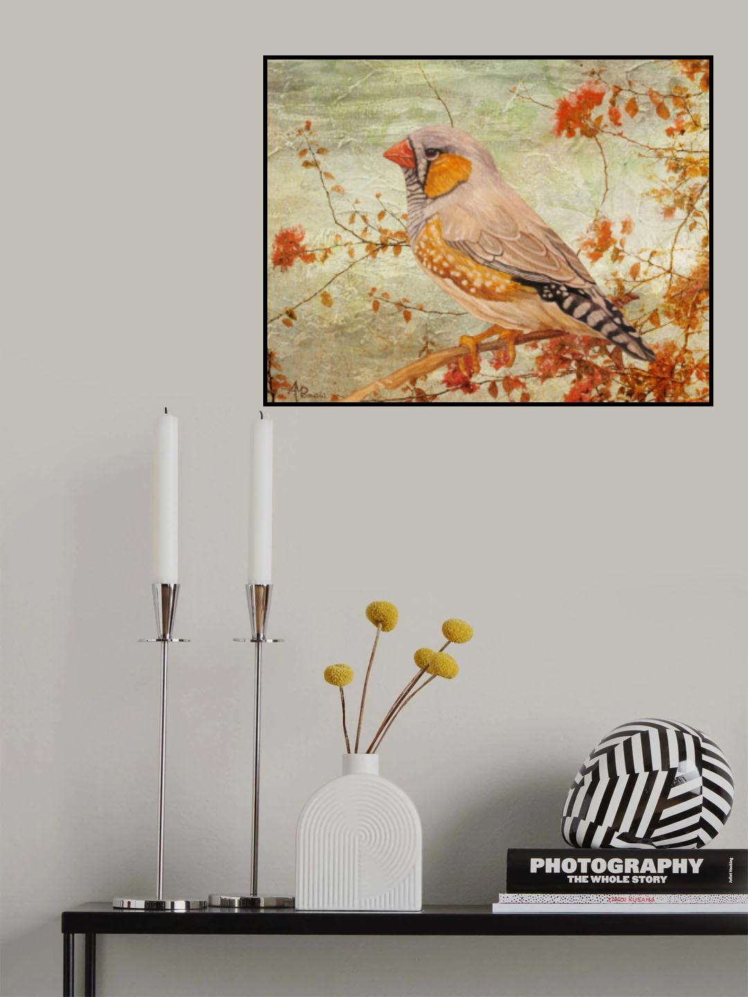 Zebra Finch Among Almond Trees Poster och Canvastavla