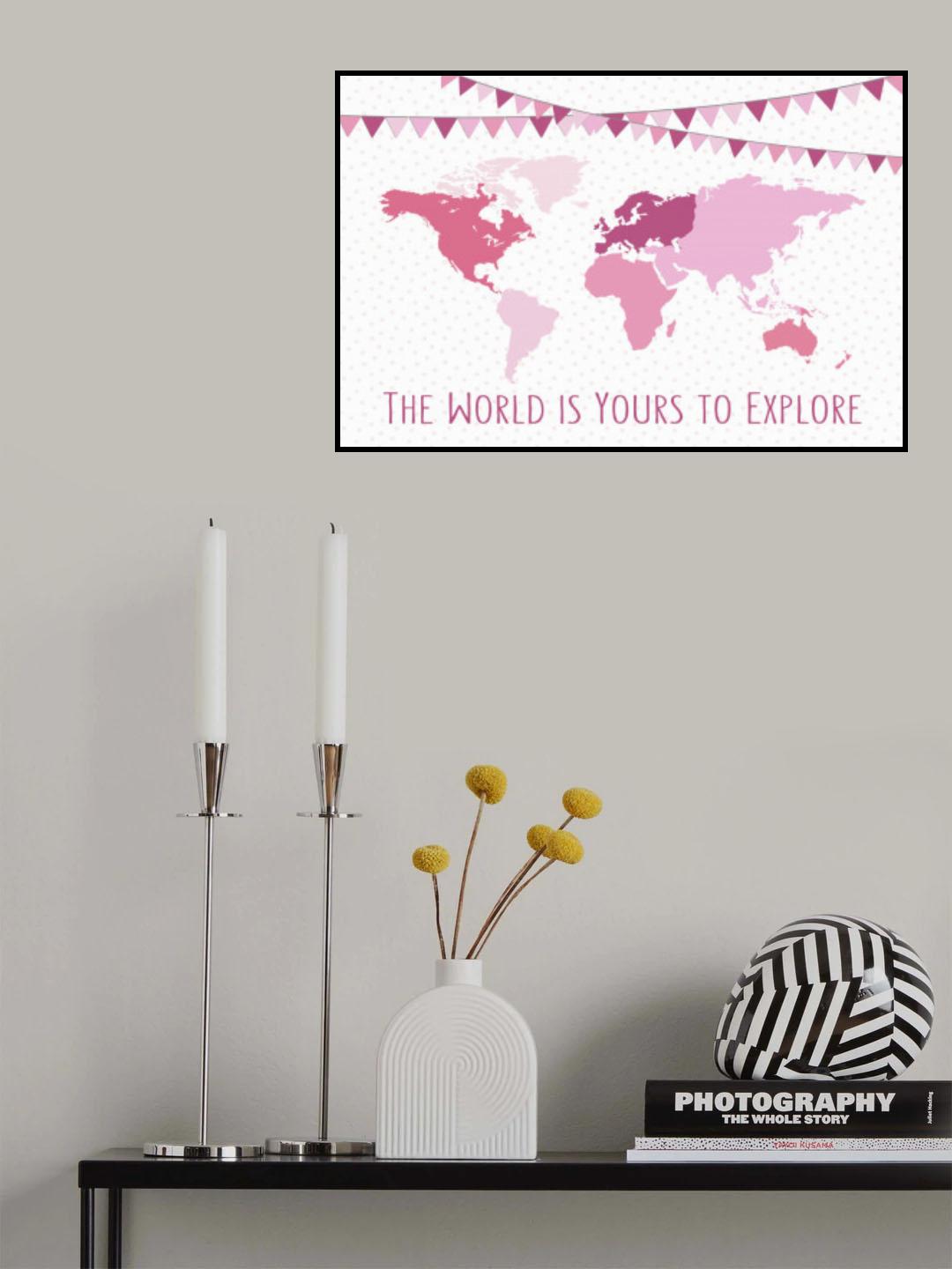 Pink World Map Poster och Canvastavla