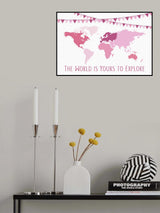 Pink World Map Poster och Canvastavla