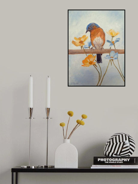Flower Peeping Eastern Bluebird Poster och Canvastavla