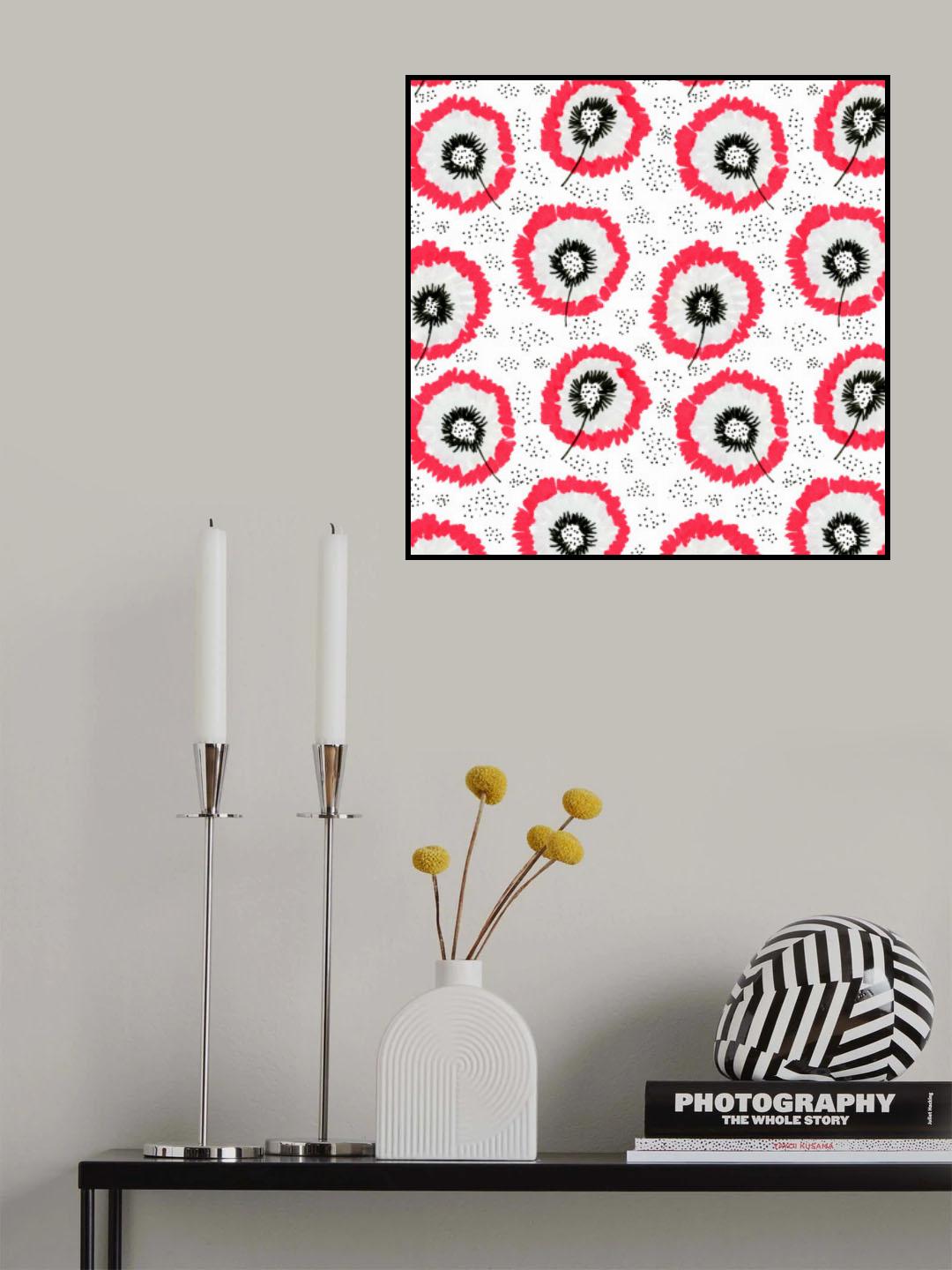 Red Gray Flower Fringes Polka Dot Poster och Canvastavla