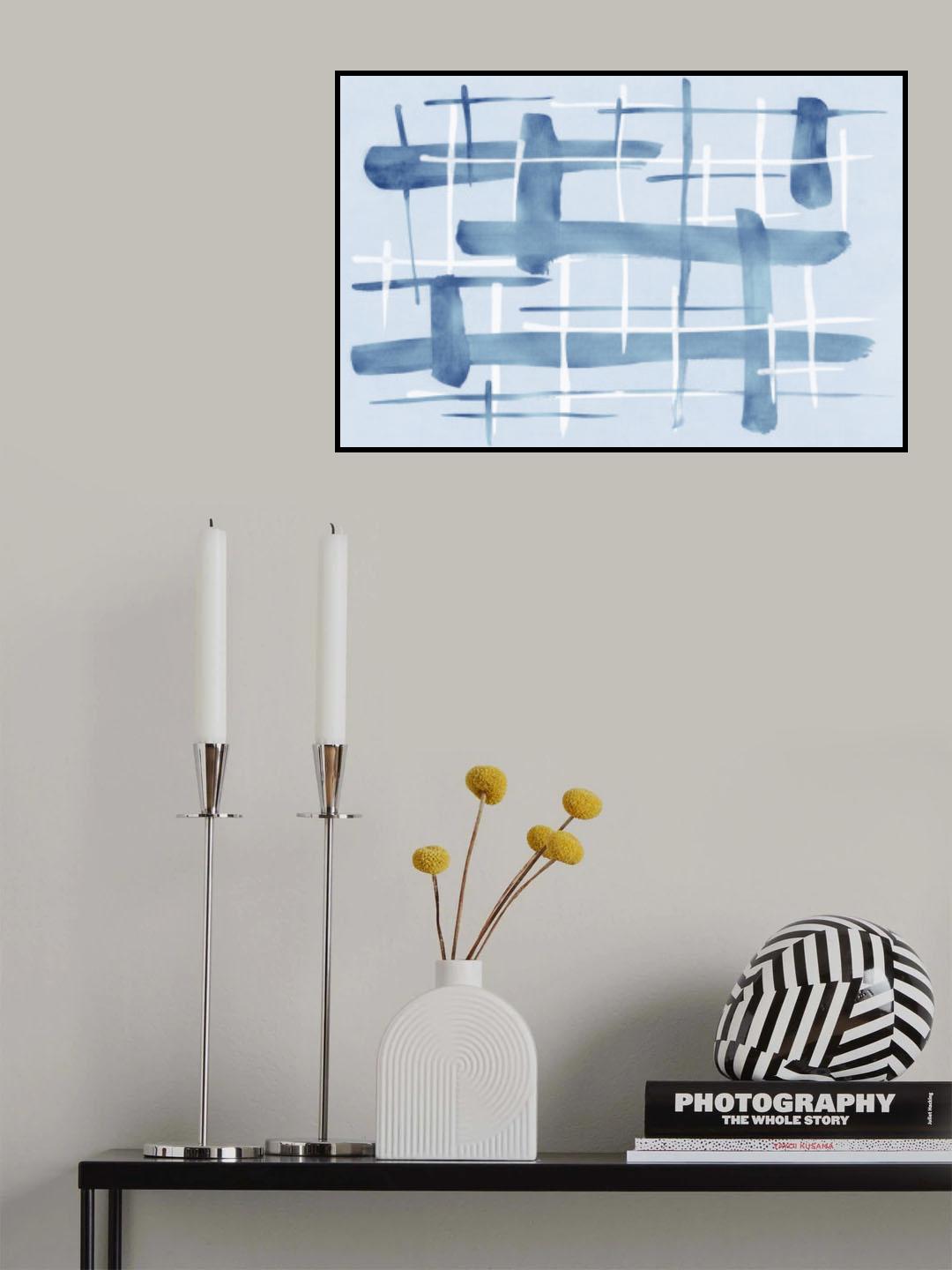 Abstract Lines Blue and White 07 Poster och Canvastavla