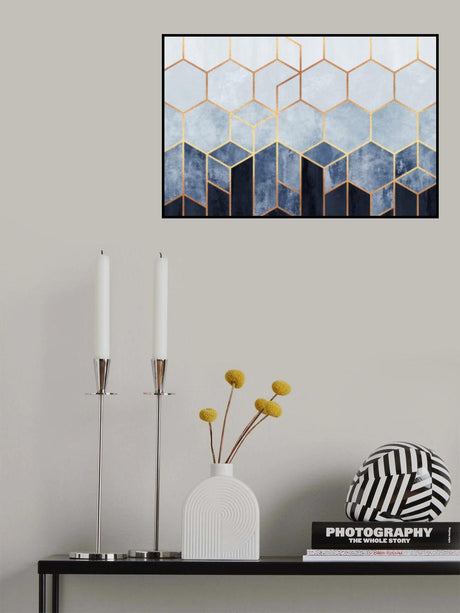 Soft Blue Hexagons Poster och Canvastavla