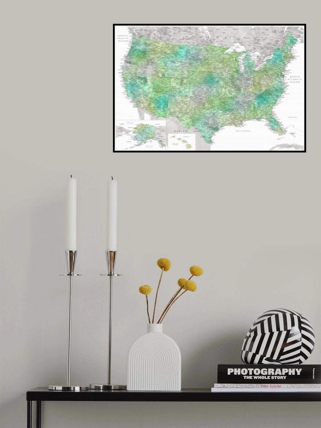 Highly detailed map of the United States, Oriole Poster och Canvastavla