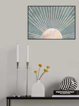 Gold sun rays mural green Poster och Canvastavla