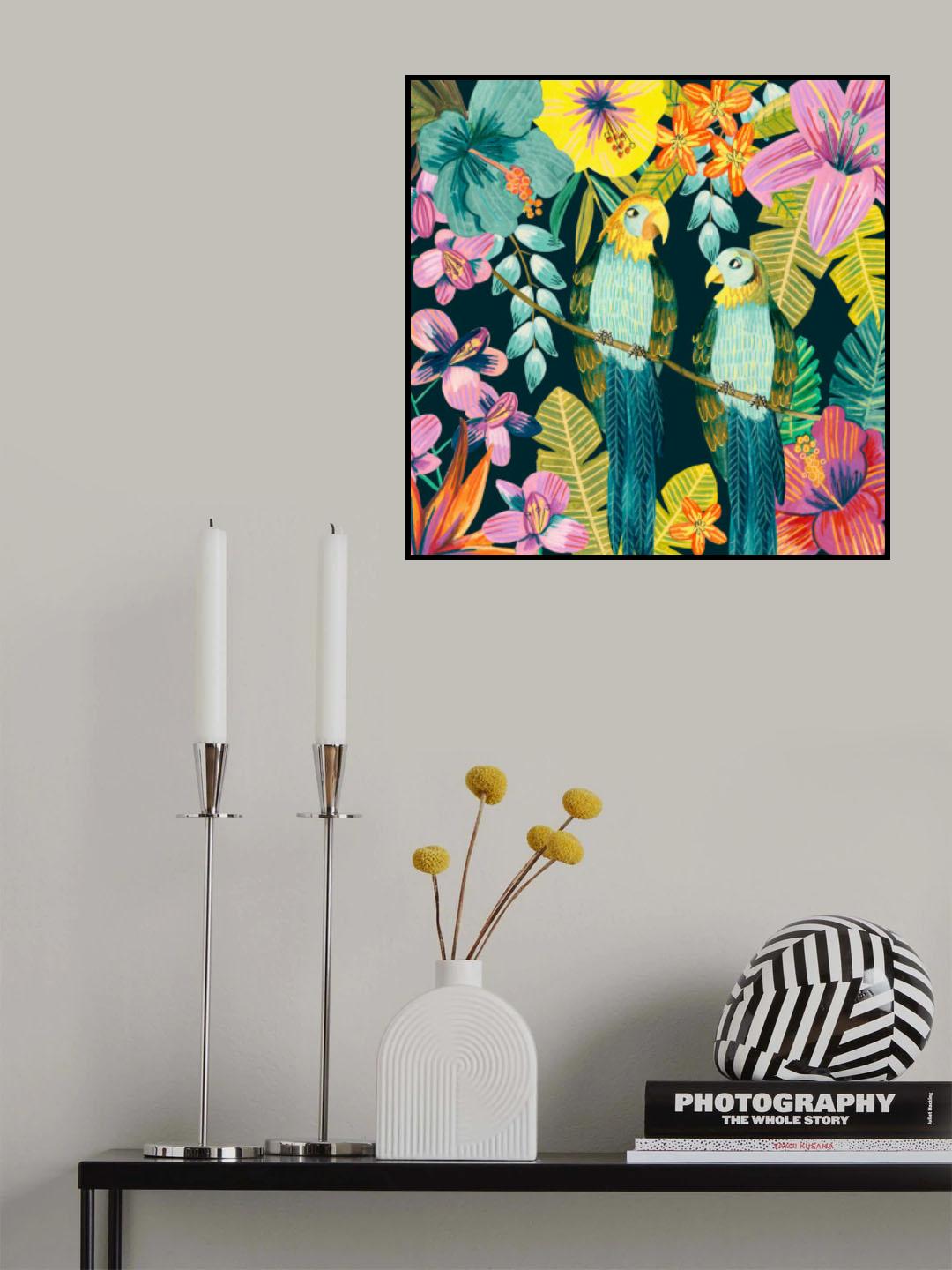 Parrots Tropical Floral Jungle Poster och Canvastavla