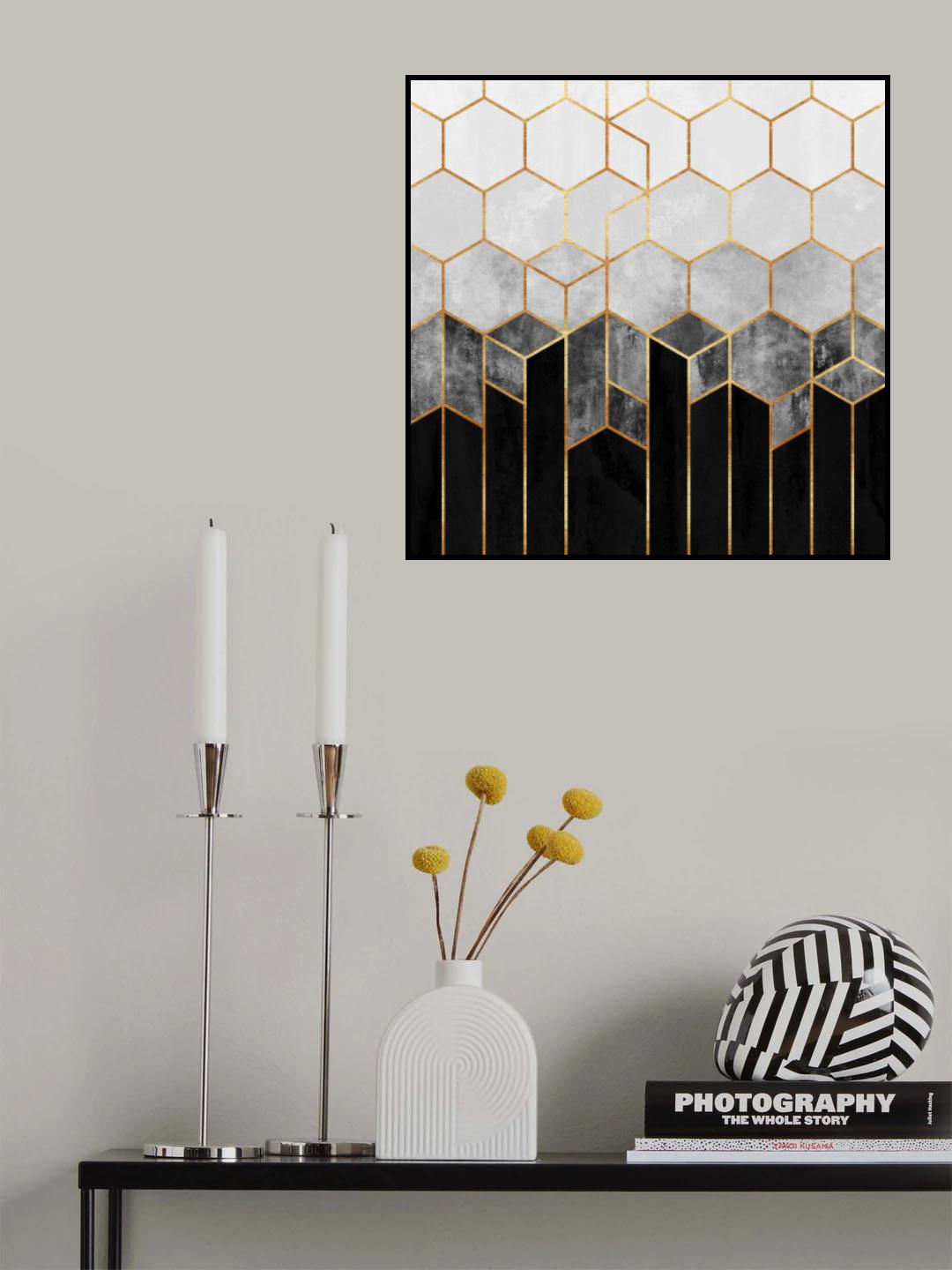 Charcoal Hexagons Poster och Canvastavla