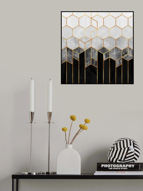 Charcoal Hexagons Poster och Canvastavla