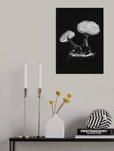 Vintage Violet Webcap Mushroom Dark BW Poster och Canvastavla