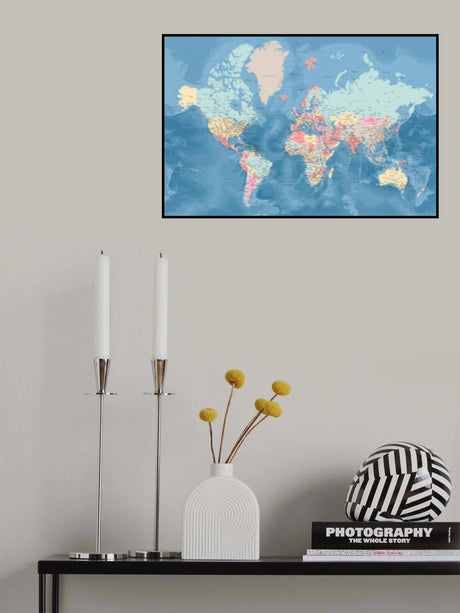 Detailed world map with cities, Vickie Poster och Canvastavla
