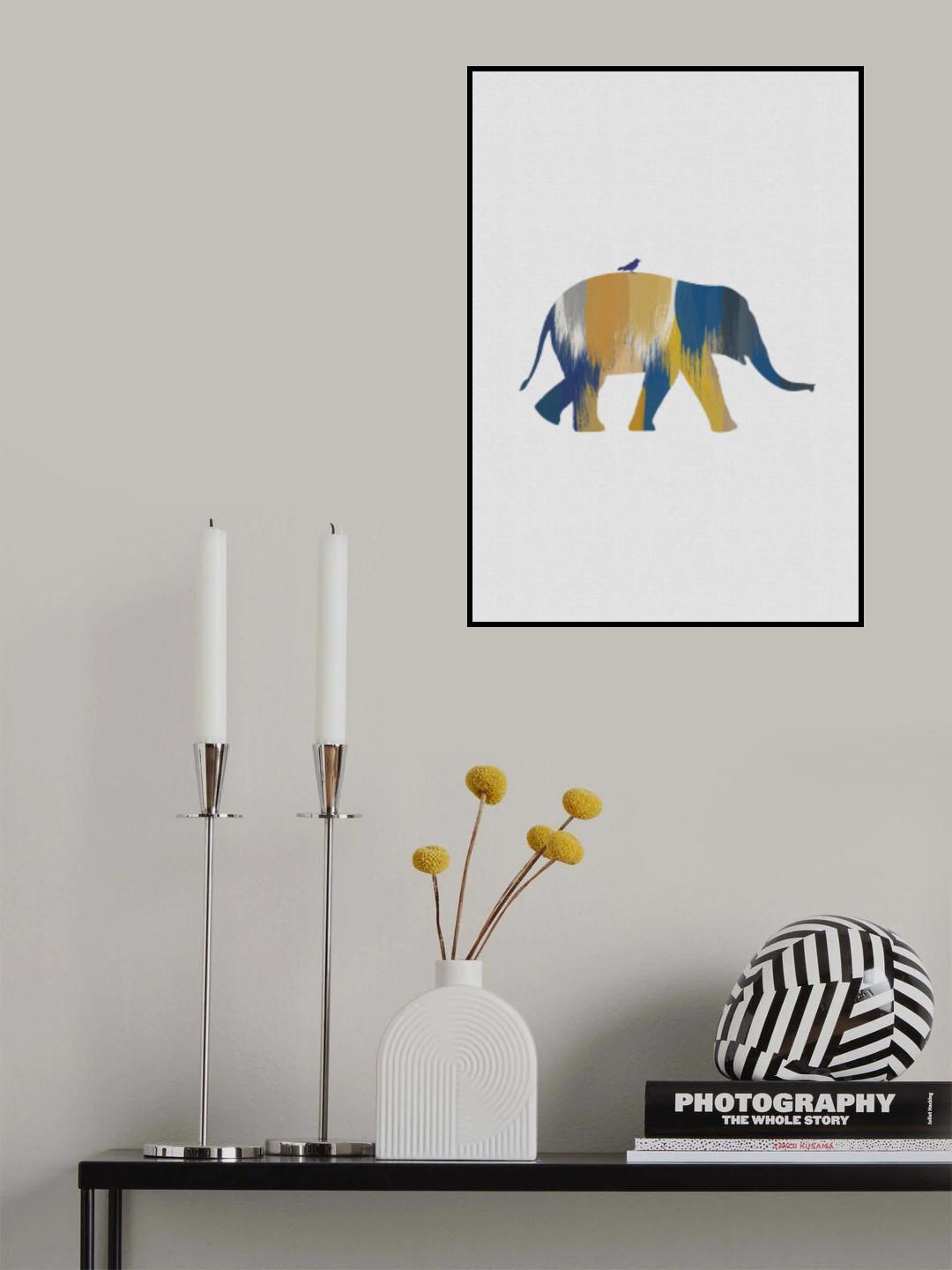 Blue & Yellow Elephant Poster och Canvastavla