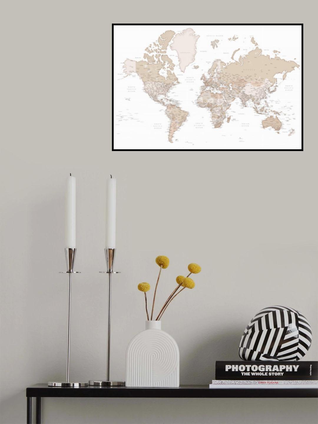 Detailed world map with cities, Louie Poster och Canvastavla