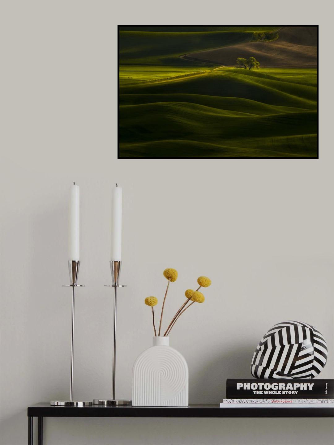 Solitary Tree in Rolling Wheat Poster och Canvastavla