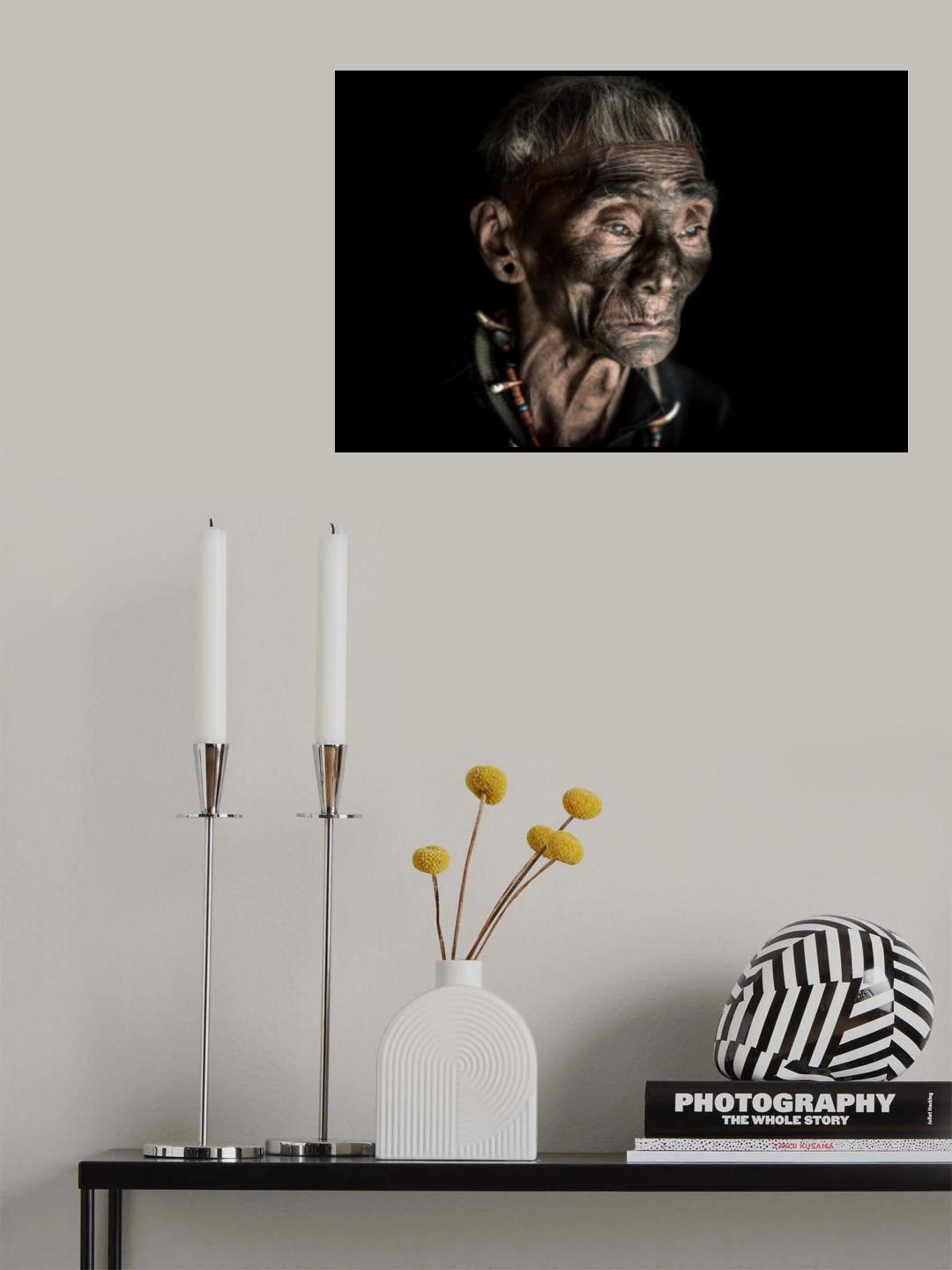 The tattooed face of a Konyak man Poster och Canvastavla