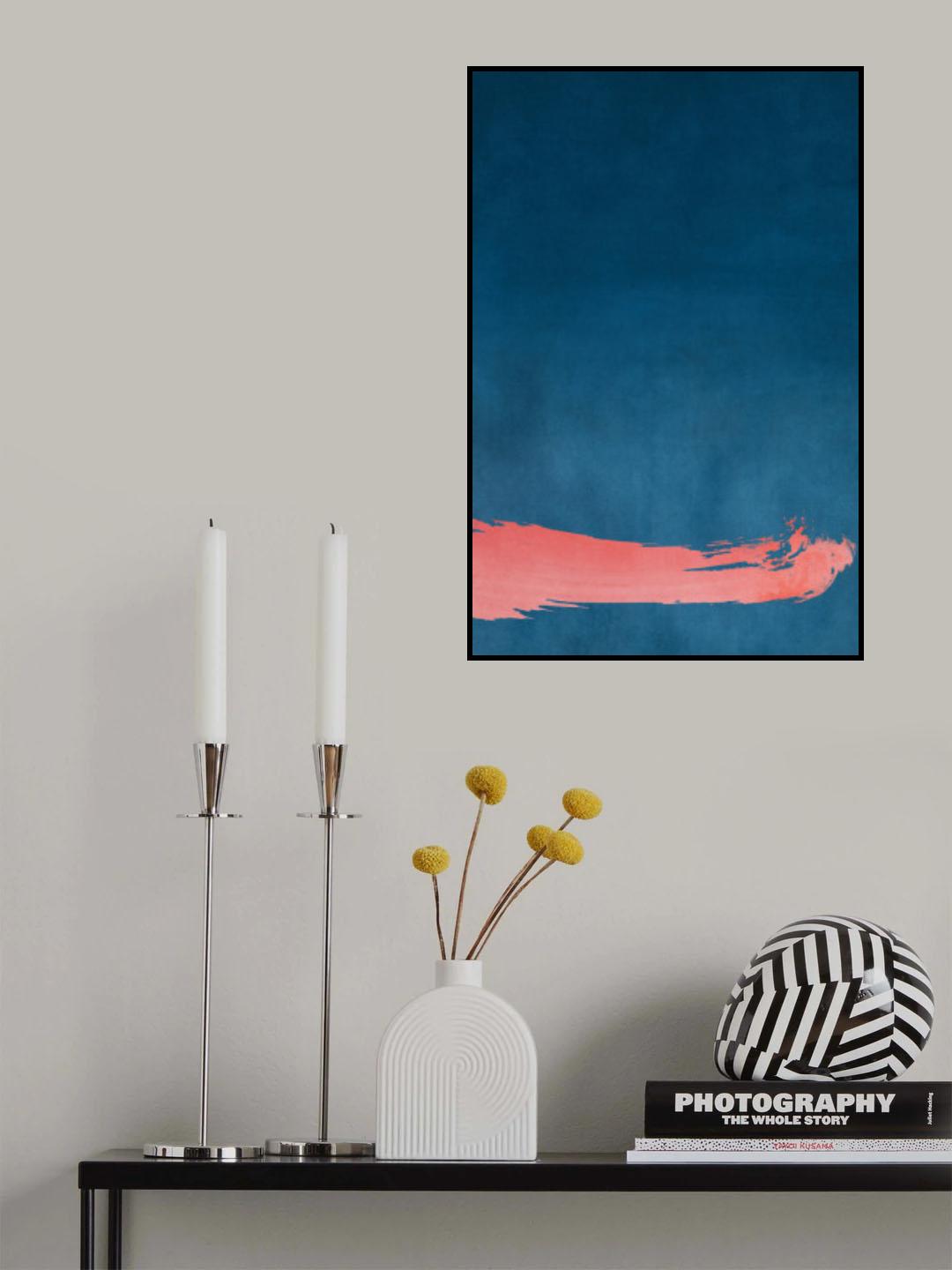 Minimal Landscape Pink and Navy Blue 03 Poster och Canvastavla