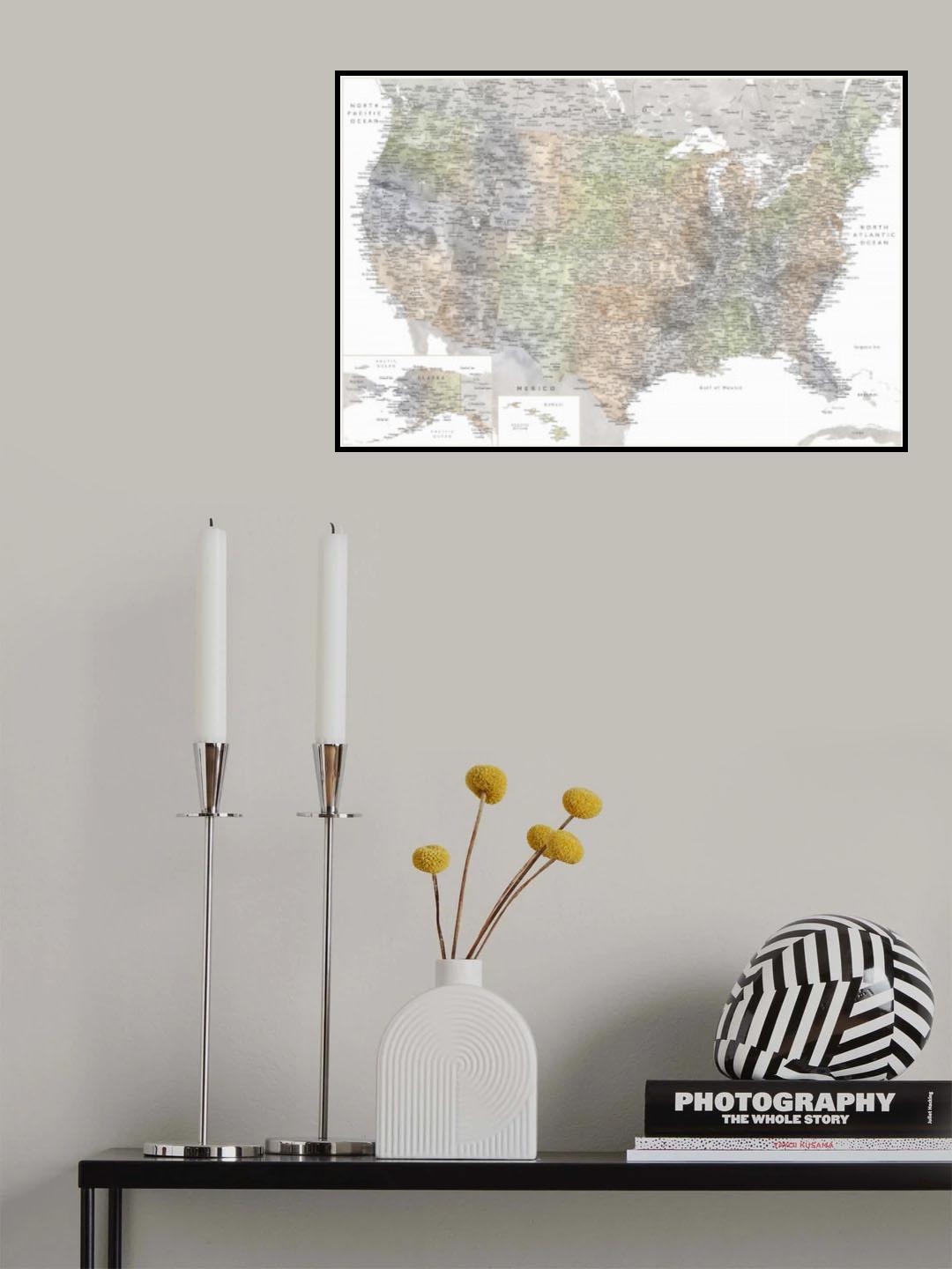 Highly detailed map of the United States, Habiki Poster och Canvastavla