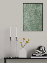 Abstract sage green line drawing flowers Poster och Canvastavla