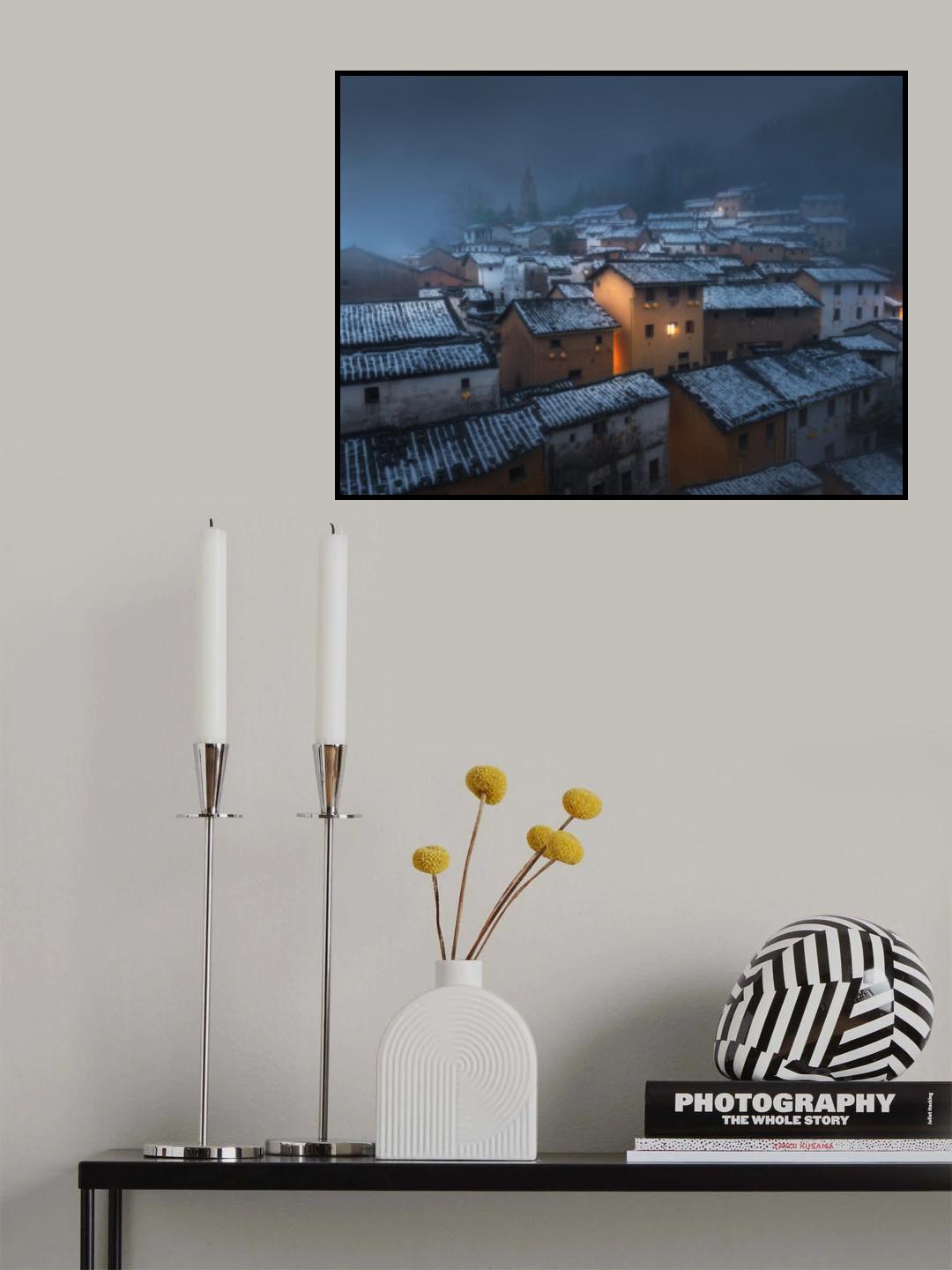 Snow at night and ancient villages Poster och Canvastavla