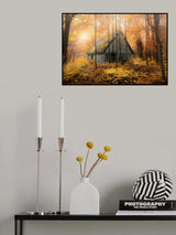 House in the forest during fallseason Poster och Canvastavla