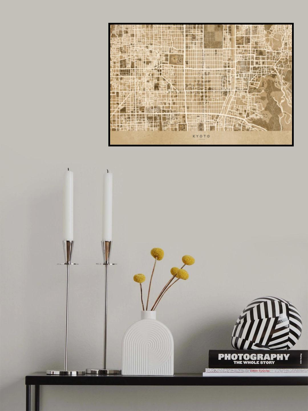 Sepia map of Kyoto Poster och Canvastavla