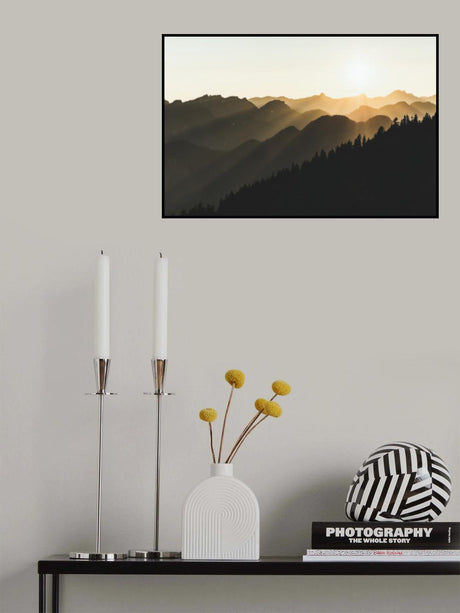 Sunset sun rays over the mountains Poster och Canvastavla