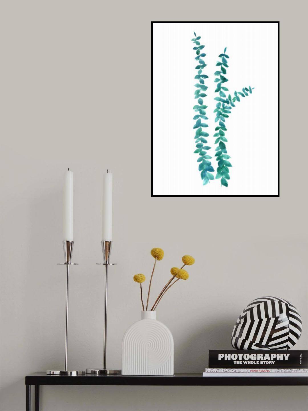 Watercolor eucalyptus branches in teal Poster och Canvastavla