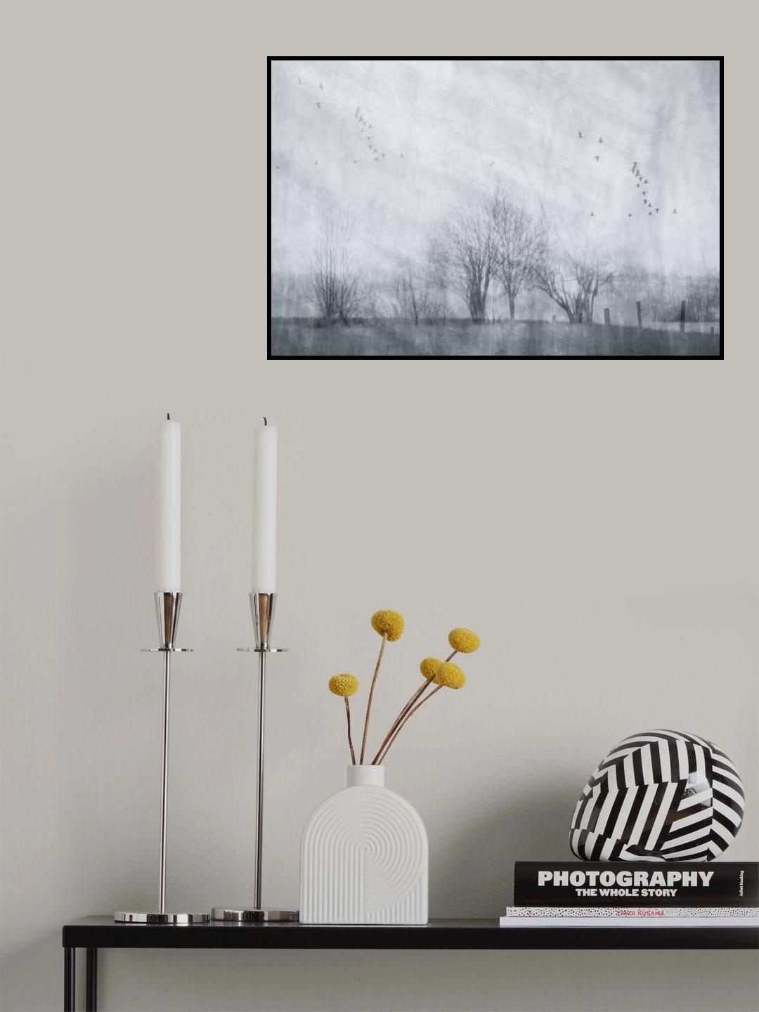 Cranes on a grey morning Poster och Canvastavla
