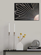 Gold geometric sun rays mural black Poster och Canvastavla