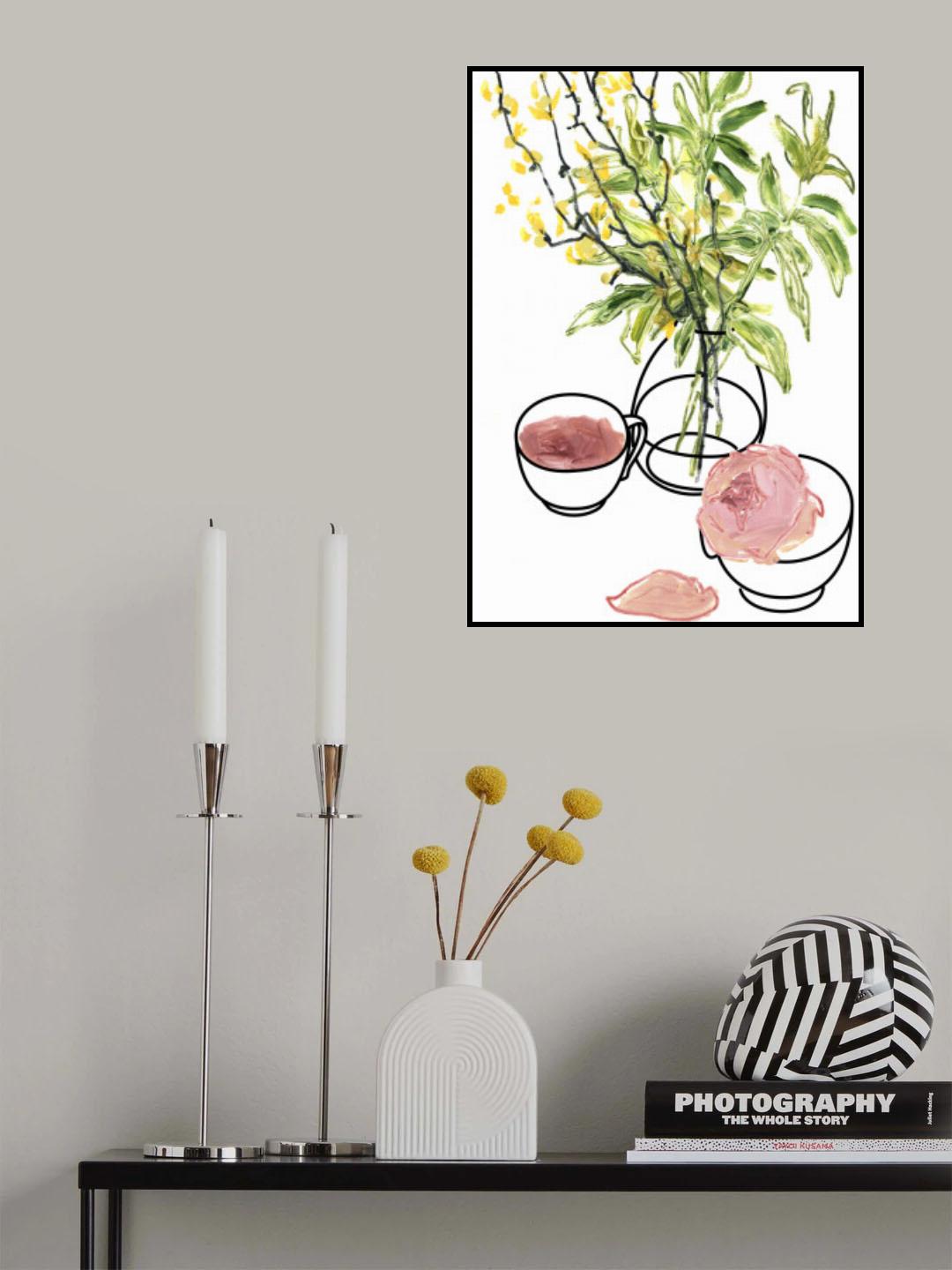 Vase, teacup, and rose Poster och Canvastavla
