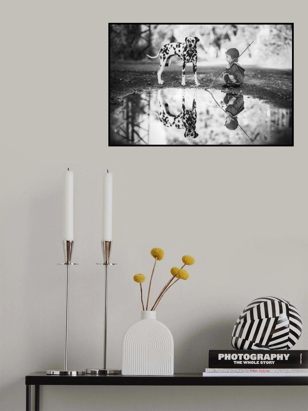 Little boy and dog in the park Poster och Canvastavla