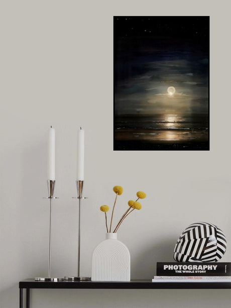 Full Moon Over Ocean Poster och Canvastavla