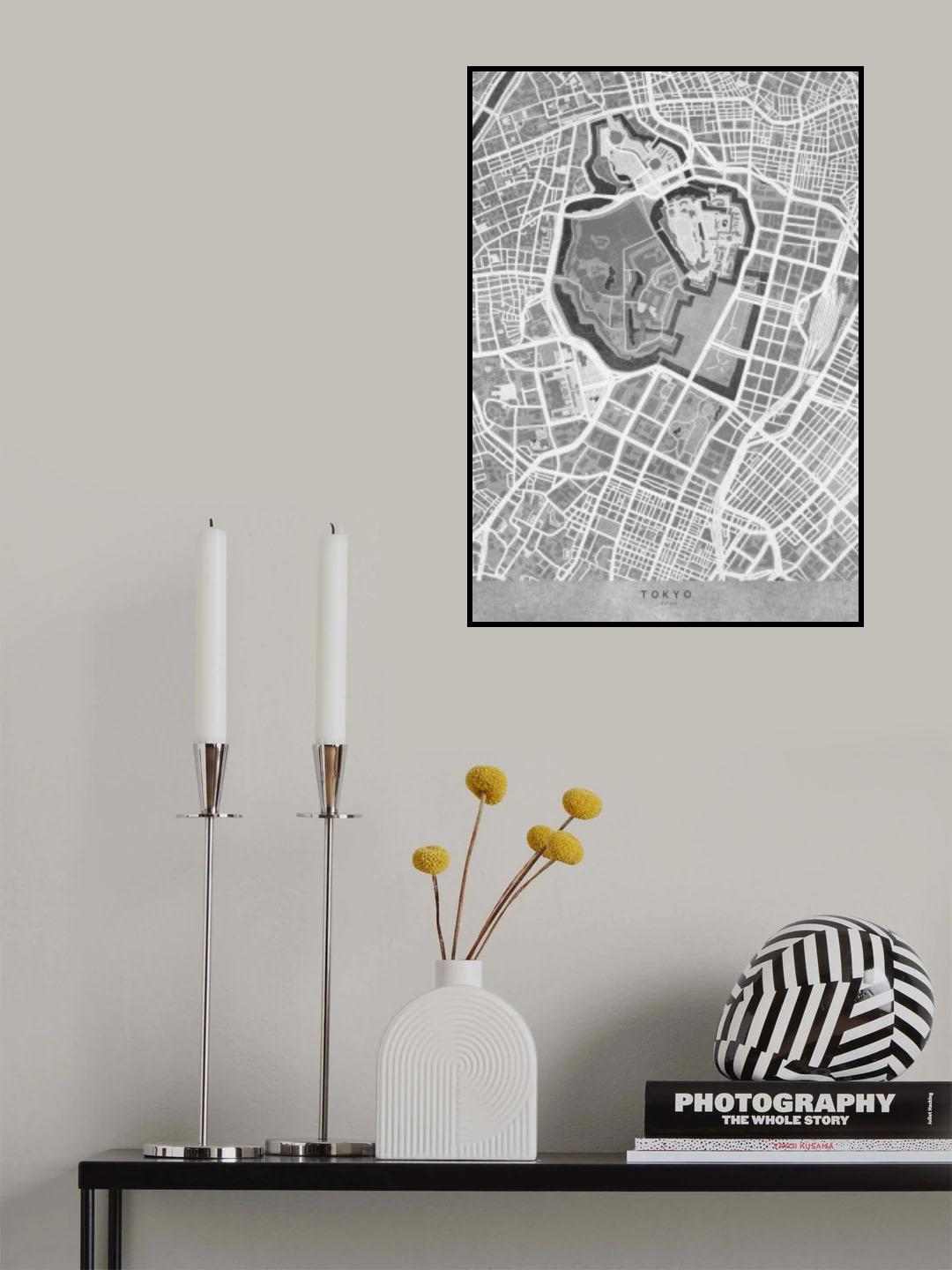 Gray vintage map of Tokyo Poster och Canvastavla