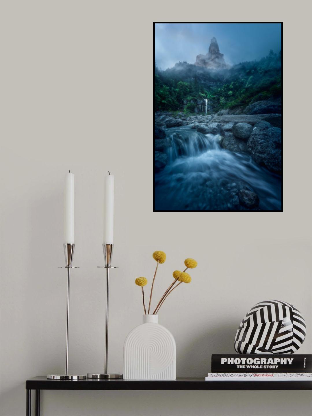 Sunset with fog. Poster och Canvastavla