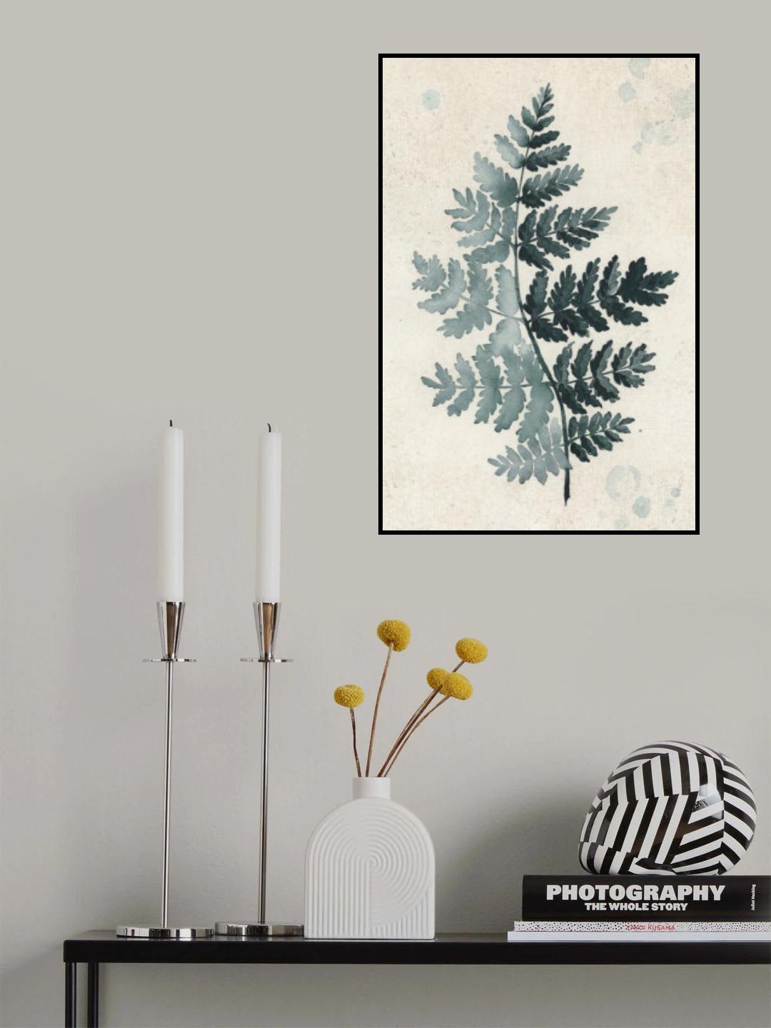 Teal watercolor fern 2 Poster och Canvastavla
