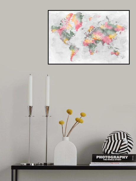 Watercolor world map with cities, Zadie Poster och Canvastavla