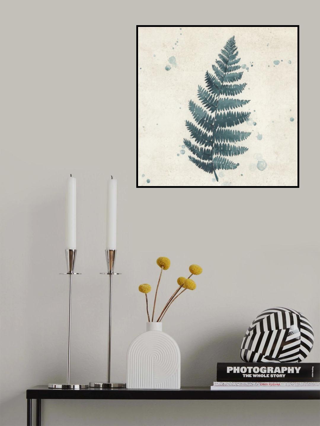 Teal watercolor fern 3 Poster och Canvastavla