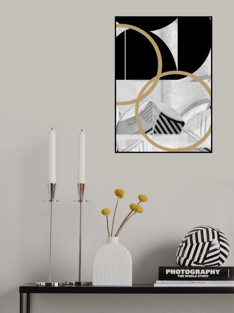 Black and White Stripes Gold Spheres No2 Poster och Canvastavla