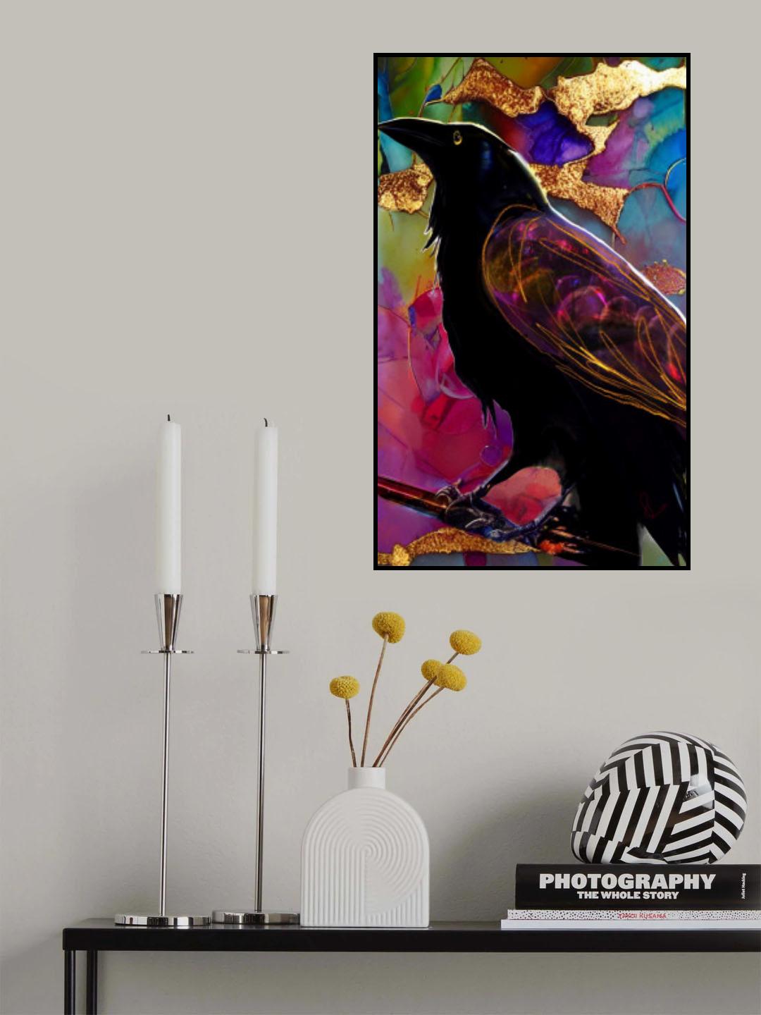 Raven with Pink and Gold Poster och Canvastavla