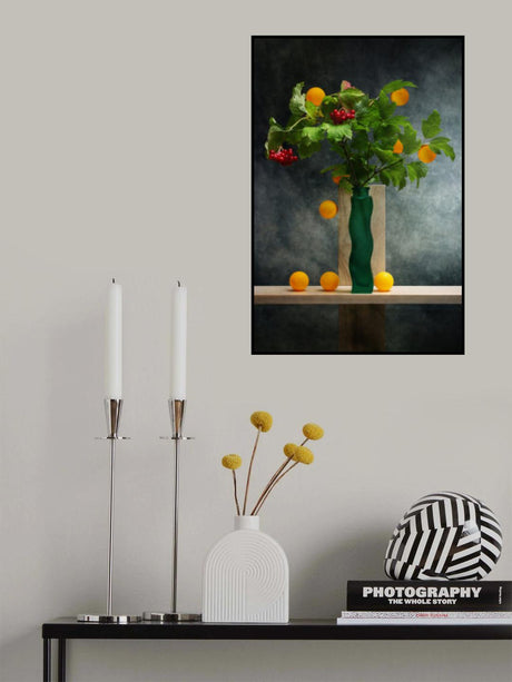 A branch of red viburnum with orange balls Poster och Canvastavla