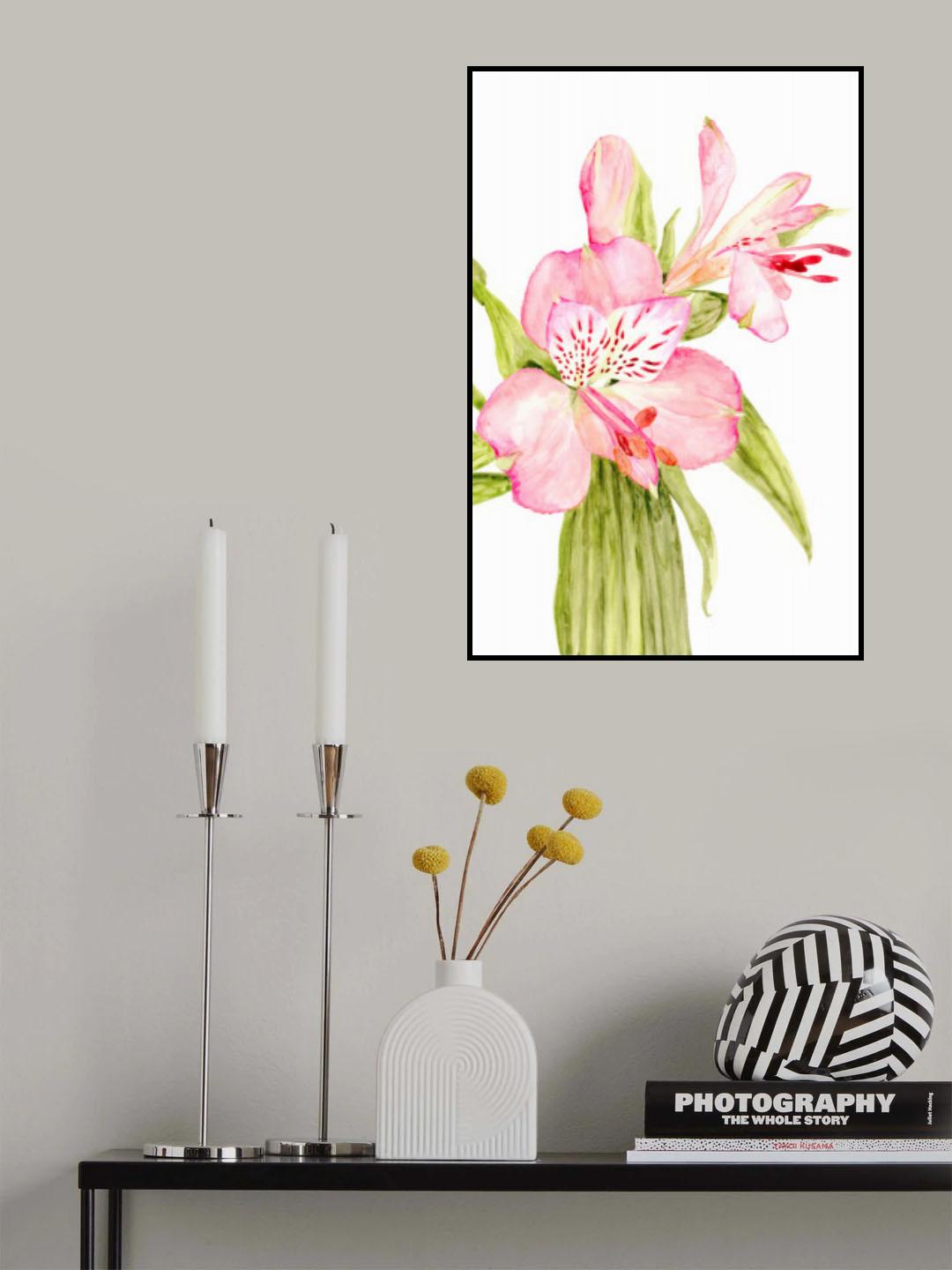 Pink watercolor alstroemeria Poster och Canvastavla