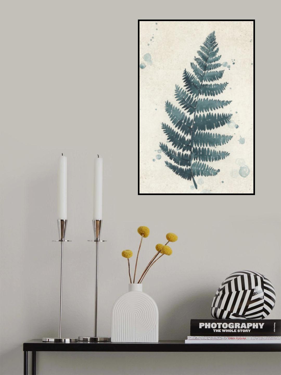 Teal watercolor fern 3 Poster och Canvastavla