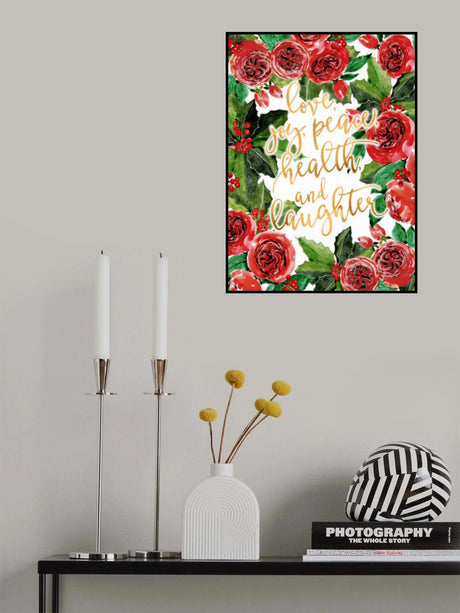 Best wishes holiday red roses Poster och Canvastavla
