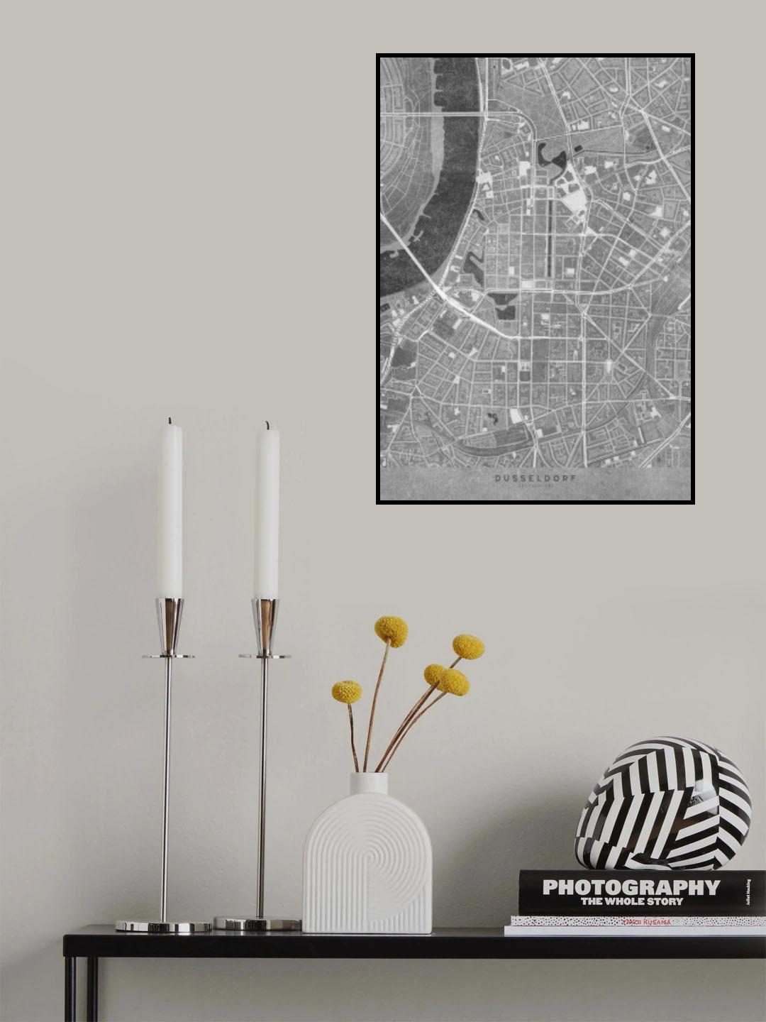 Gray vintage map of Düsseldorf downtown Germany Poster och Canvastavla